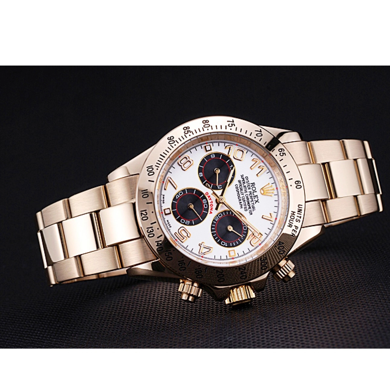 AAA Replica Watches with Bracelet Daytona White 622548 Cosmograph Subdials Gold Black Rolex 0716